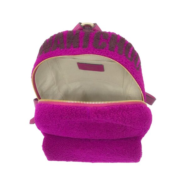 Jimmy Choo Cassie Magenta / Grape I Want Choo Logo Intarsia Sherling Backpack - Picture 6 of 8
